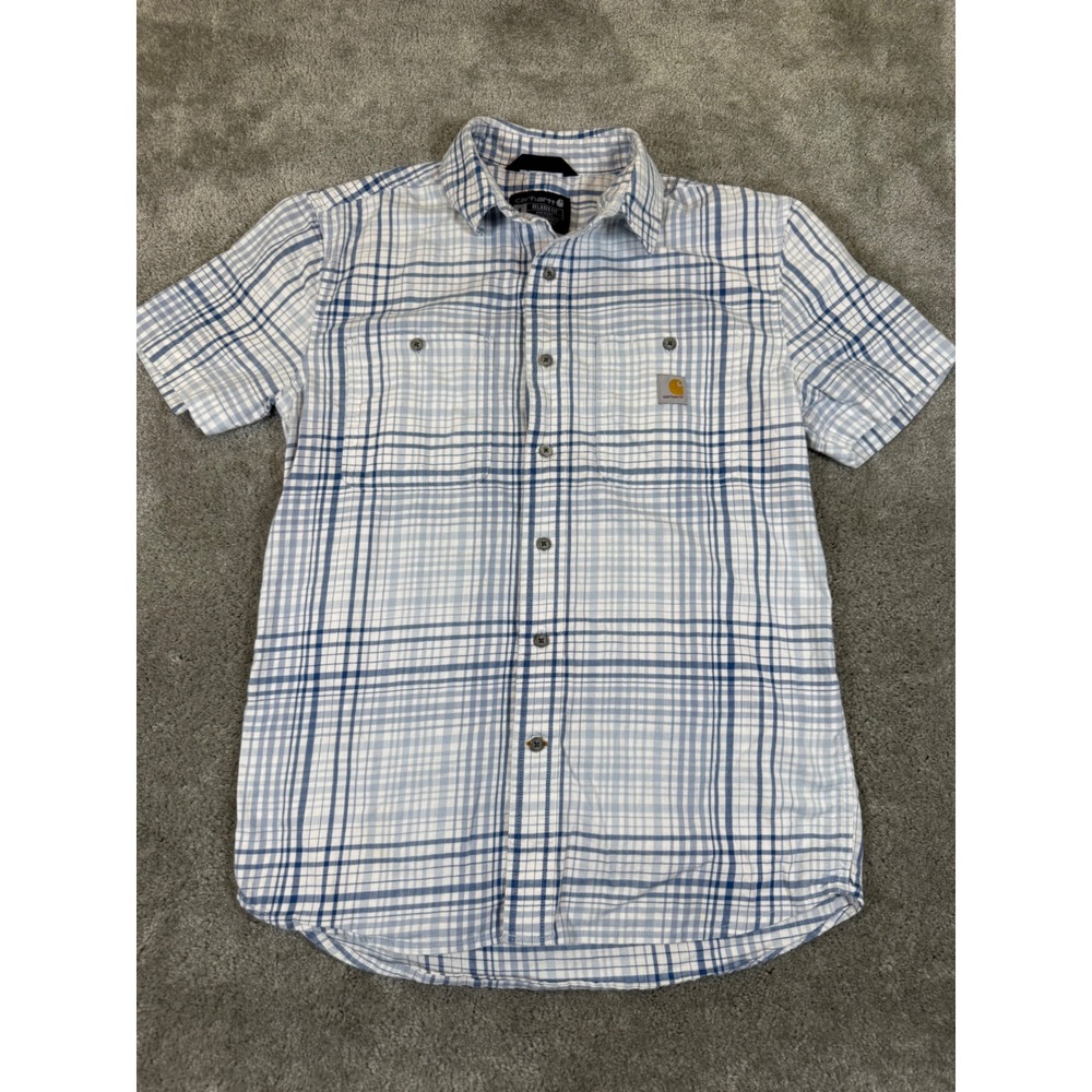 Carhartt Rugged Flex Relaxed Fit Blue Plaid Short Sleeve Shirt TW5701-M Mens S